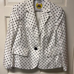 Kasper 16W white black polka-dot single button blazer jacket pockets